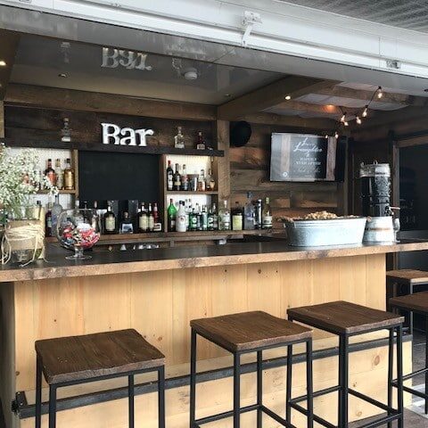 Mobile Bar Rental Service 4 Bar with Wood and Metal Stools