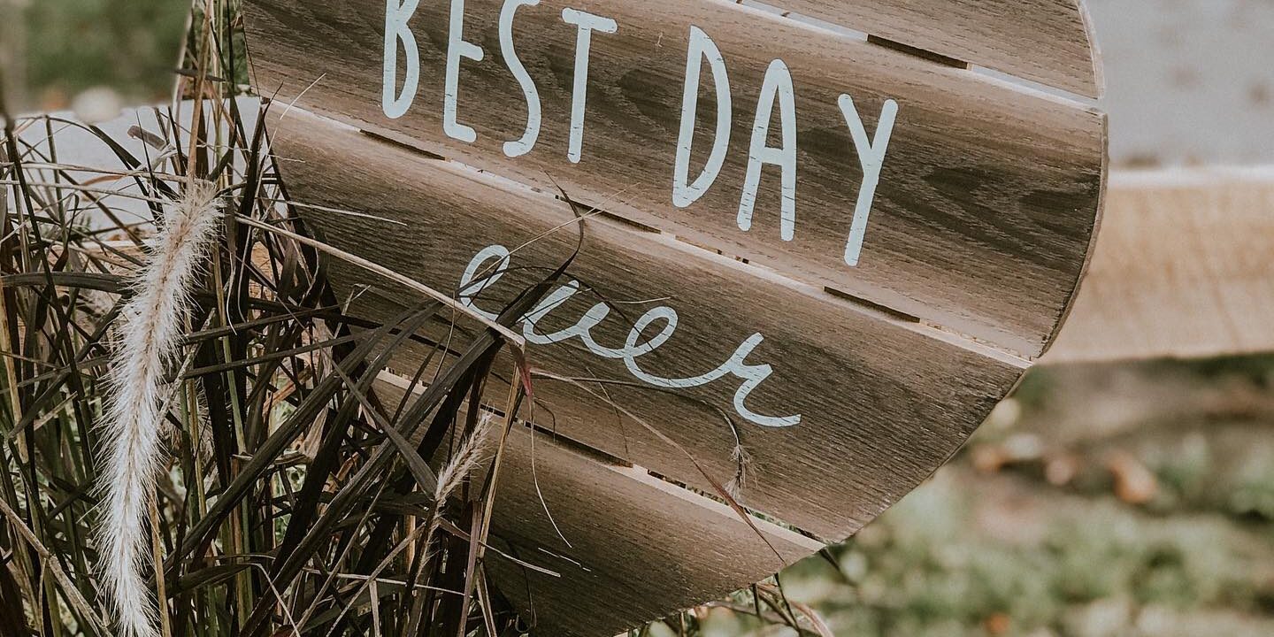Wedding Photo 4 Best Day Ever wood sign in ornamental grass