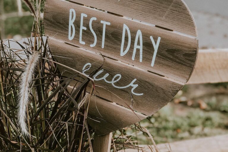 Wedding Photo 4 Best Day Ever wood sign in ornamental grass