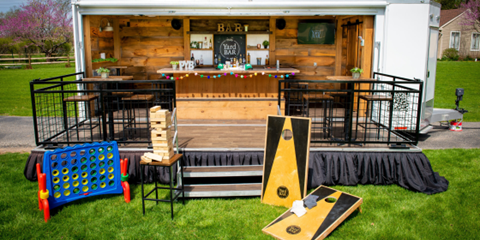 Philly Yard Bar February 2023, Front entrance with yard games on grass