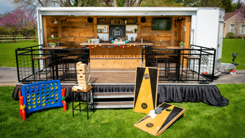 Philly Yard Bar February 2023, Front entrance with yard games on grass